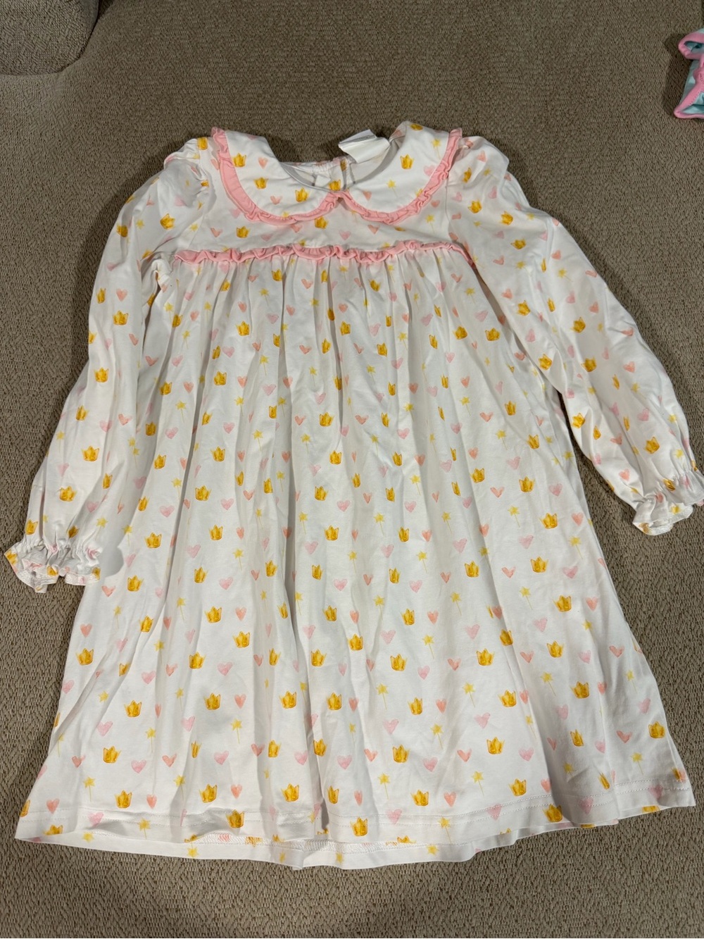 White Dress with Pink Trim and Yellow Tulip Print